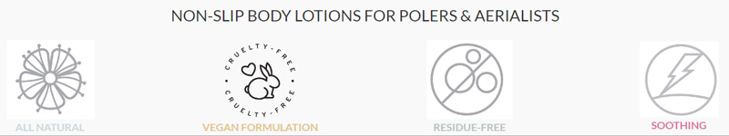 Pole Physics lotions banner listing its best features